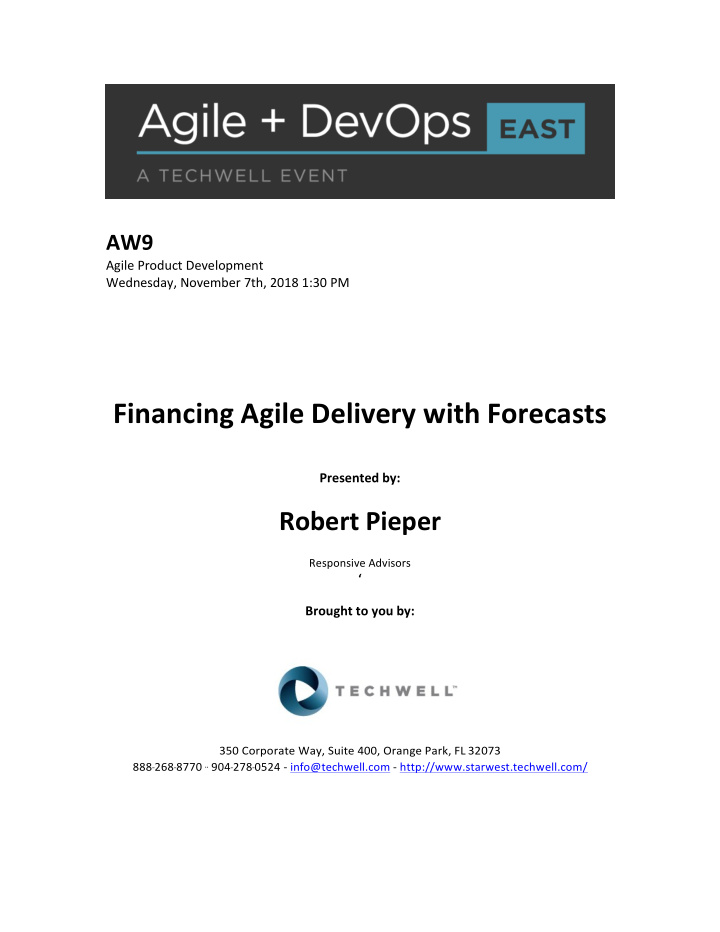 financing agile delivery with forecasts