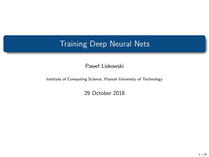 training deep neural nets