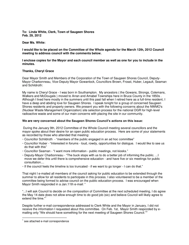 1 see attached e mail correspondence b ut by that feb