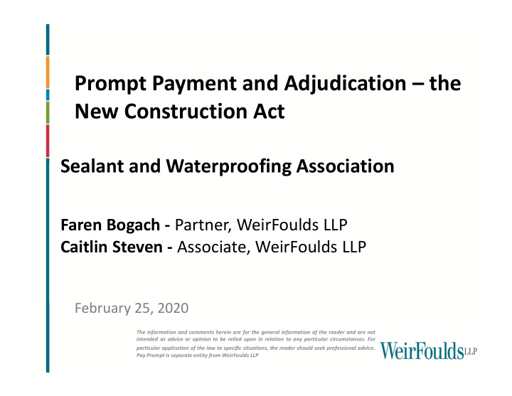 prompt payment and adjudication the new construction act