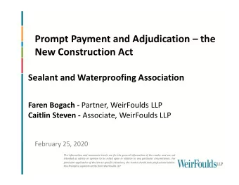 Prompt Payment and Adjudication  the  New Construction Act  Sealant and Waterproofing