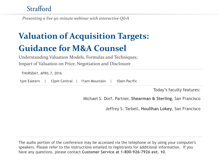 valuation of acquisition targets guidance for m a counsel