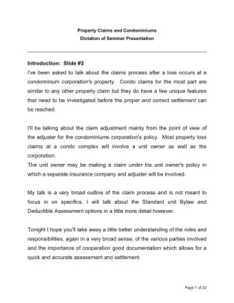 Introduction:  Slide #2  I've been asked to talk about the claims process after a loss occurs at a