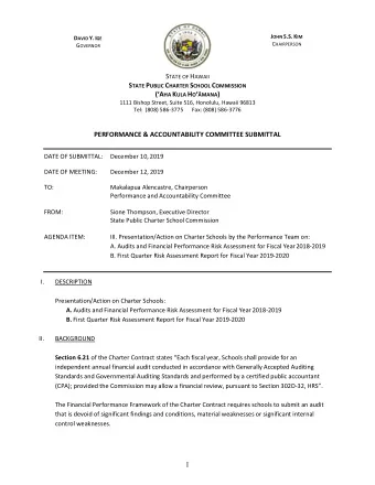 I.  DESCRIPTION  Presentation/Action on Charter Schools: A. Audits and Financial Performance Risk
