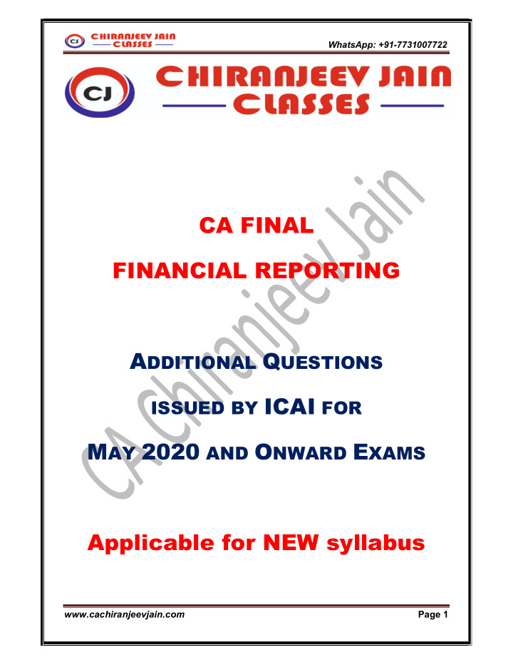 ca final financial reporting a dditional q uestions