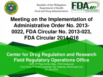 FDA Circular 2014-016  Center for Drug Regulation and Research  Field Regulatory Operations Office