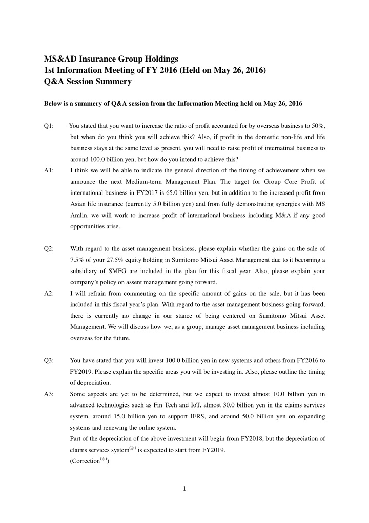 ms ad insurance group holdings 1st information meeting of