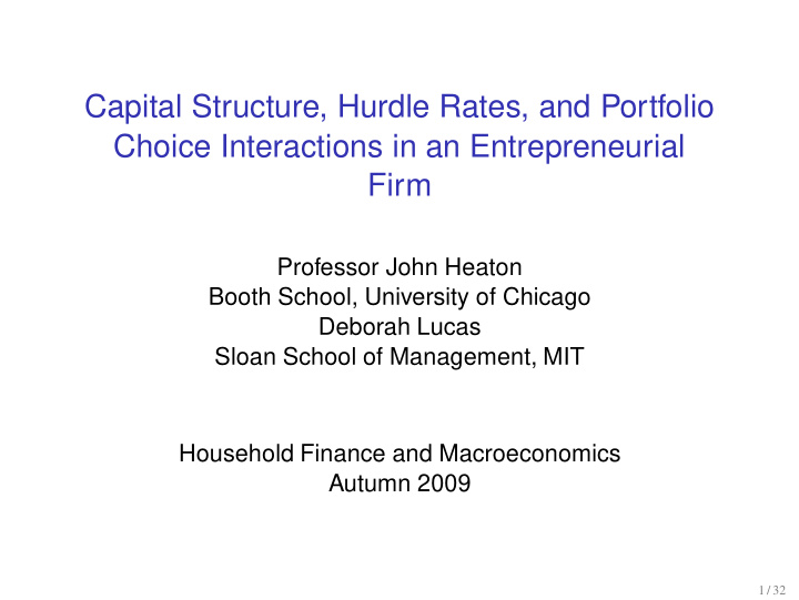 capital structure hurdle rates and portfolio choice
