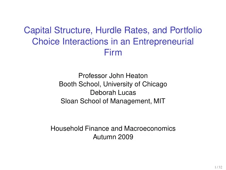 capital structure hurdle rates and portfolio choice