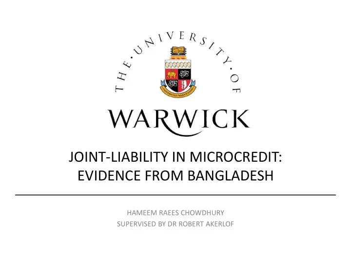 joint liability in microcredit evidence from bangladesh