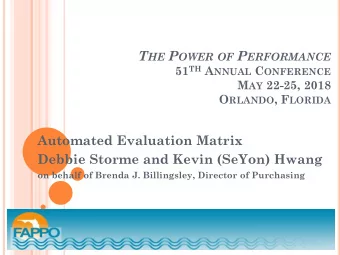 T HE P OWER OF P ERFORMANCE 51 TH A NNUAL C ONFERENCE M AY 22-25, 2018 O RLANDO , F LORIDA