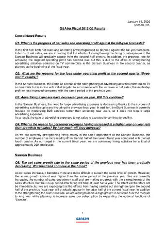 Sansan Business  Q5: The net sales growth rate in the same period of the previous year has been