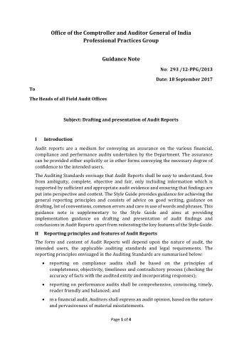Office of the Comptroller and Auditor General of India  Professional Practices Group  Guidance Note