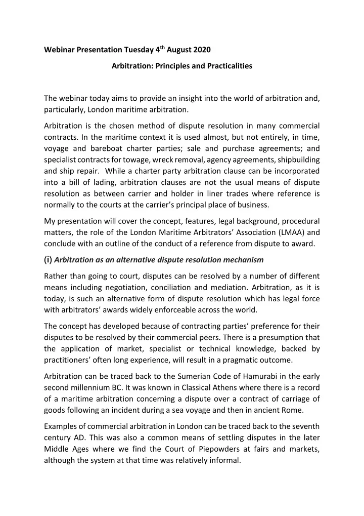 webinar presentation tuesday 4 th august 2020 arbitration