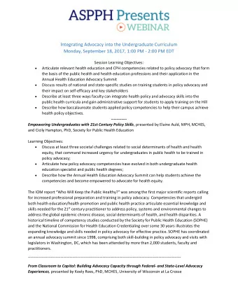 Integrating Advocacy into the Undergraduate Curriculum  Monday, September 18, 2017, 1:00 PM - 2:00