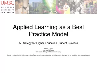 Applied Learning as a Best  Practice Model  A Strategy for Higher Education Student Success