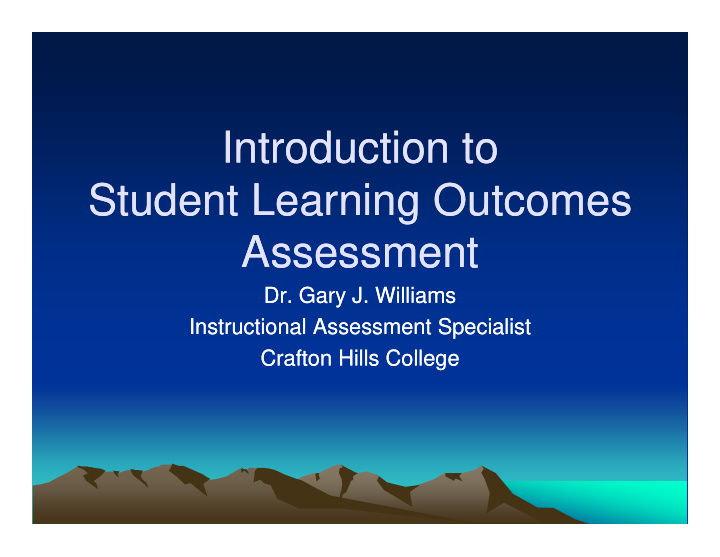 introduction to introduction to student learning outcomes