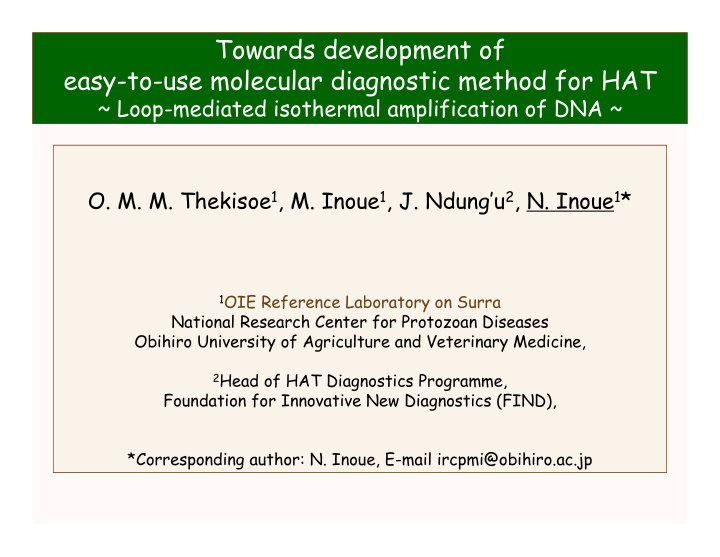 towards development of easy to use molecular diagnostic