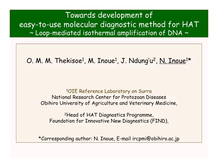 towards development of easy to use molecular diagnostic