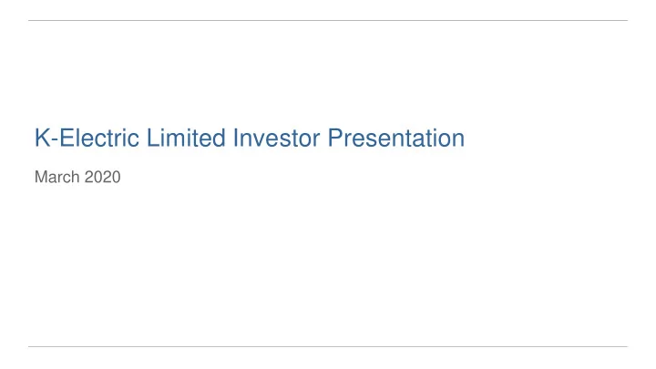 k electric limited investor presentation