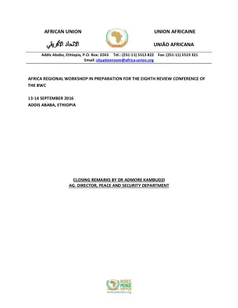 AFRICAN UNION  UNION AFRICAINE  UNIO AFRICANA  Addis Ababa, Ethiopia, P.O. Box: 3243     Tel.: