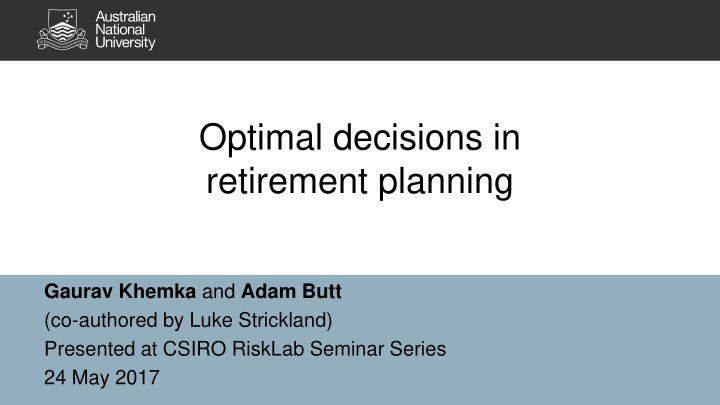 optimal decisions in retirement planning