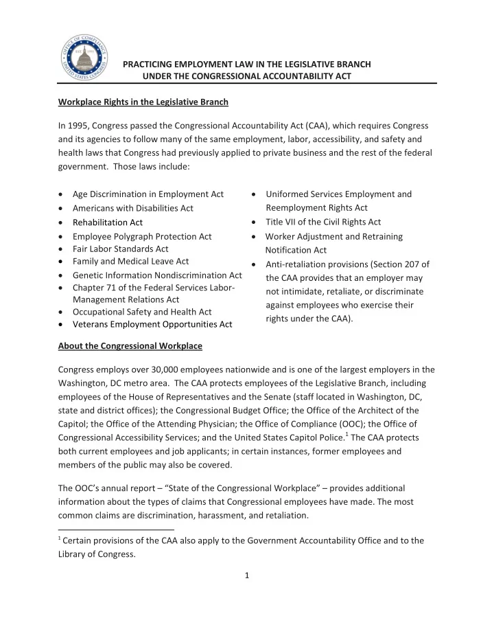 practicing employment law in the legislative branch under