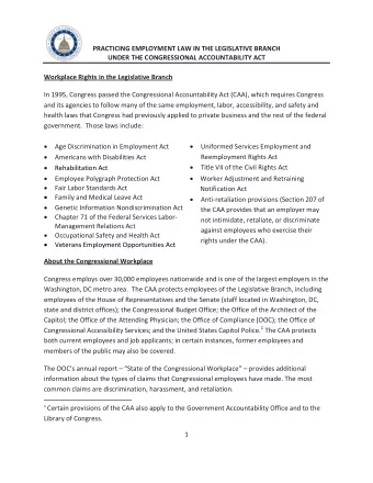 PRACTICING EMPLOYMENT LAW IN THE LEGISLATIVE BRANCH UNDER THE CONGRESSIONAL ACCOUNTABILITY ACT