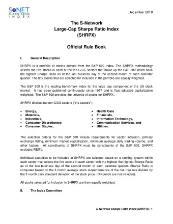 The S-Network  Large-Cap Sharpe Ratio Index  (SHRPX)  Official Rule Book  I.  General Description