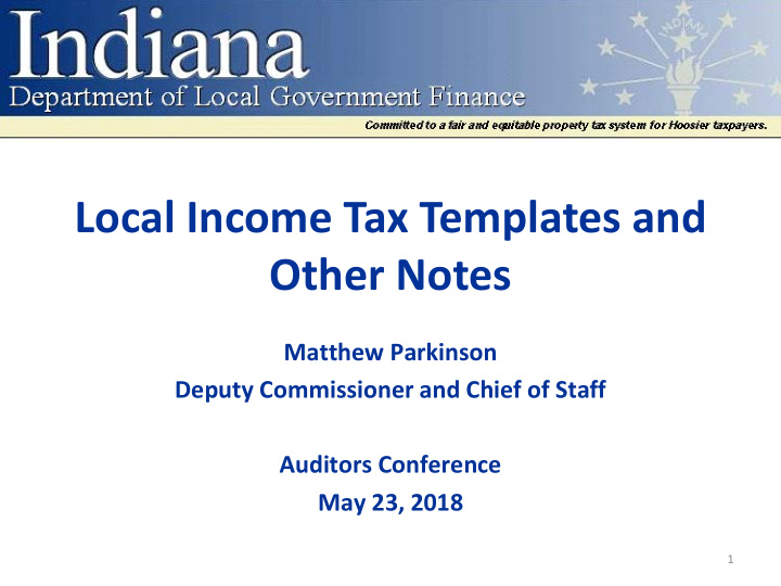 local income tax templates and other notes