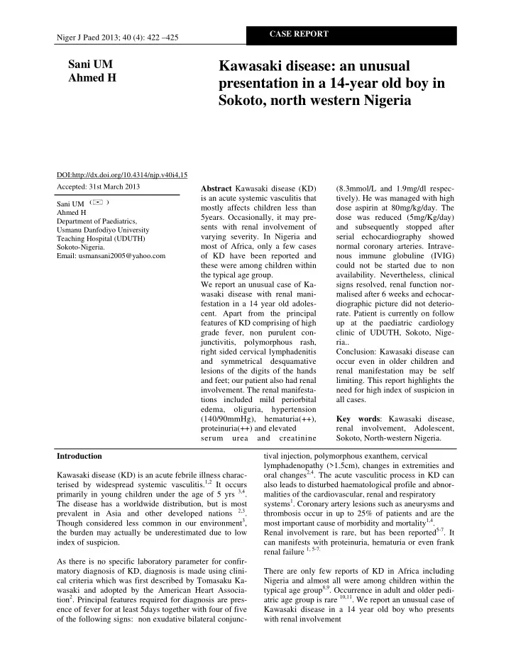 kawasaki disease an unusual