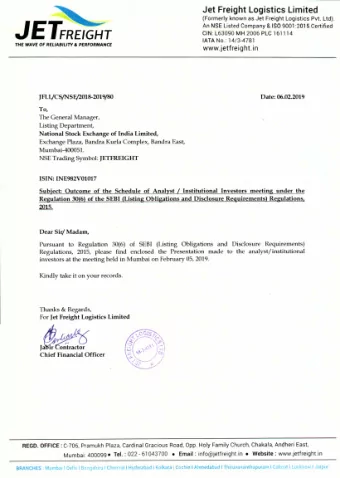 Jet Freight Logistics Limited  February, 2019  Privileged and Confidential  1  For Private