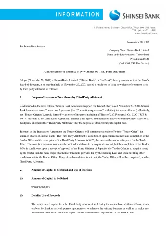 I N F O R M AT I O N  1-8, Uchisaiwaicho 2-chome, Chiyoda-ku, Tokyo 100-8501 Japan  TEL: