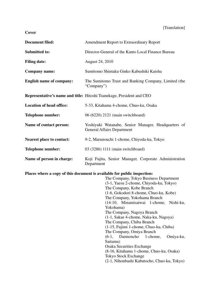 translation cover document filed amendment report to