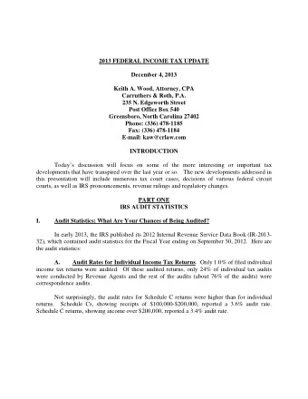 2013 FEDERAL INCOME TAX UPDATE  December 4, 2013  Keith A. Wood, Attorney, CPA  Carruthers &amp;