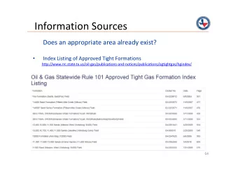 Information Sources  Does an appropriate area already exist?    Index Listing of Approved Tight
