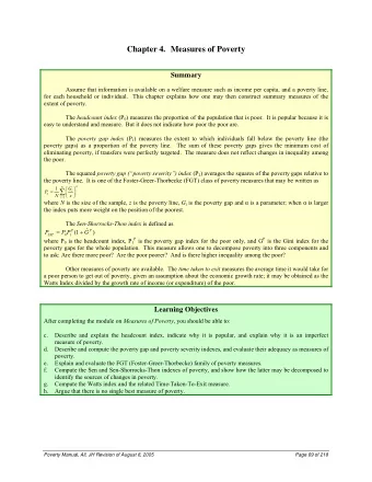 Chapter 4. Measures of Poverty  Summary  Assume that information is available on a welfare measure