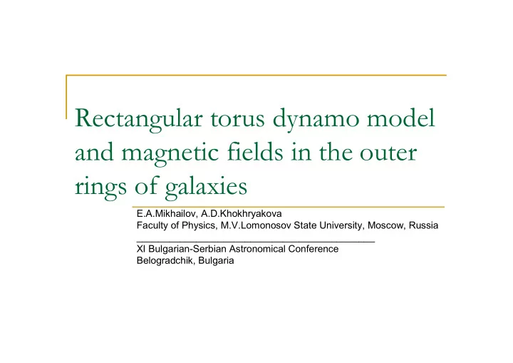 rectangular torus dynamo model and magnetic fields in the