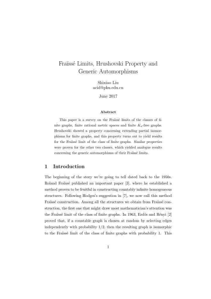 fra ss e limits hrushovski property and generic