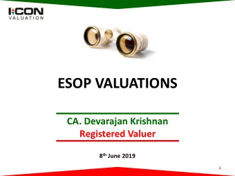 ESOP VALUATIONS  CA. Devarajan Krishnan  Registered Valuer 8 th June 2019  1  Our Journey Today