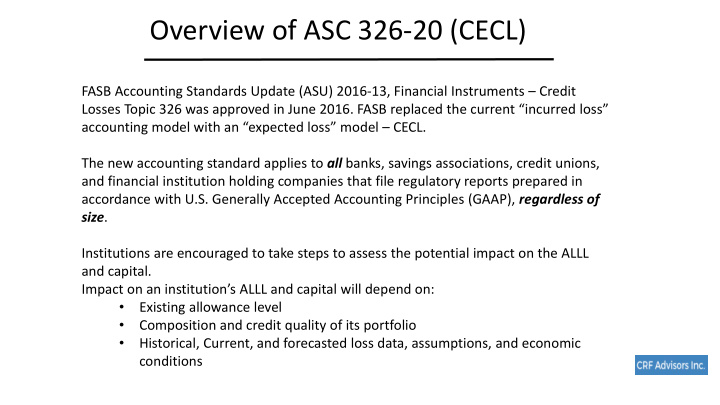overview of asc 326 20 cecl