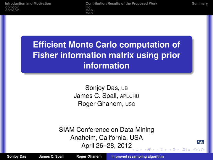 efficient monte carlo computation of fisher information