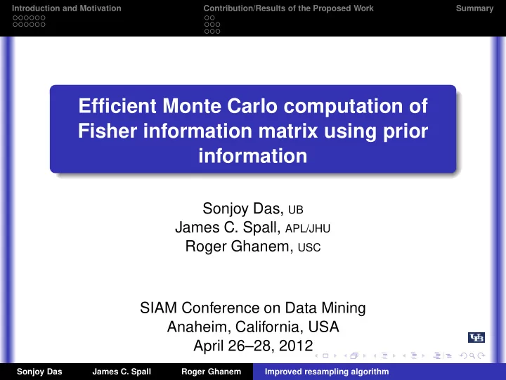 efficient monte carlo computation of fisher information