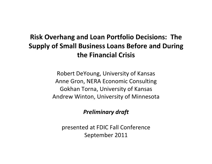 risk overhang and loan portfolio decisions the supply of