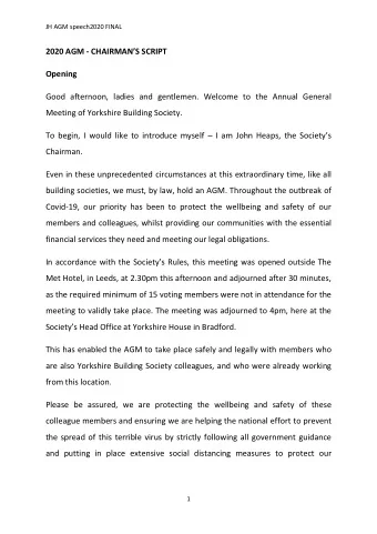 2020 AGM - CHAIRMANS SCRIPT  Opening  Good afternoon, ladies and gentlemen. Welcome to the