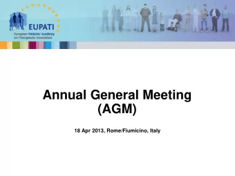 Annual General Meeting  (AGM)  18 Apr 2013, Rome/Fiumicino, Italy  Progress Report  Jan Geissler