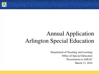 Arlington Special Education  Department of Teaching and Learning  Office of Special Education