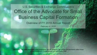 Office of the Advocate for Small  Business Capital Formation  Overview of FY 2019 Annual Report