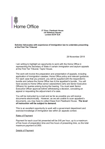 29 November 2018  I am writing to highlight an opportunity to work with the Home Office in