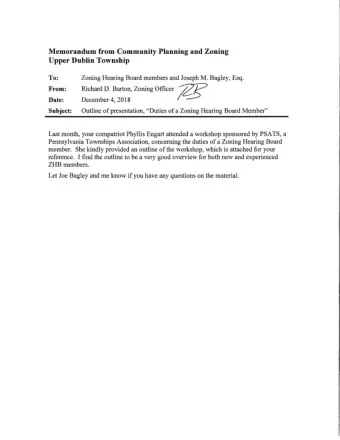 Upper Dublin Township  Zoning Hearing Board members and Joseph M. Bagley, Esq.  To:  From:  Richard